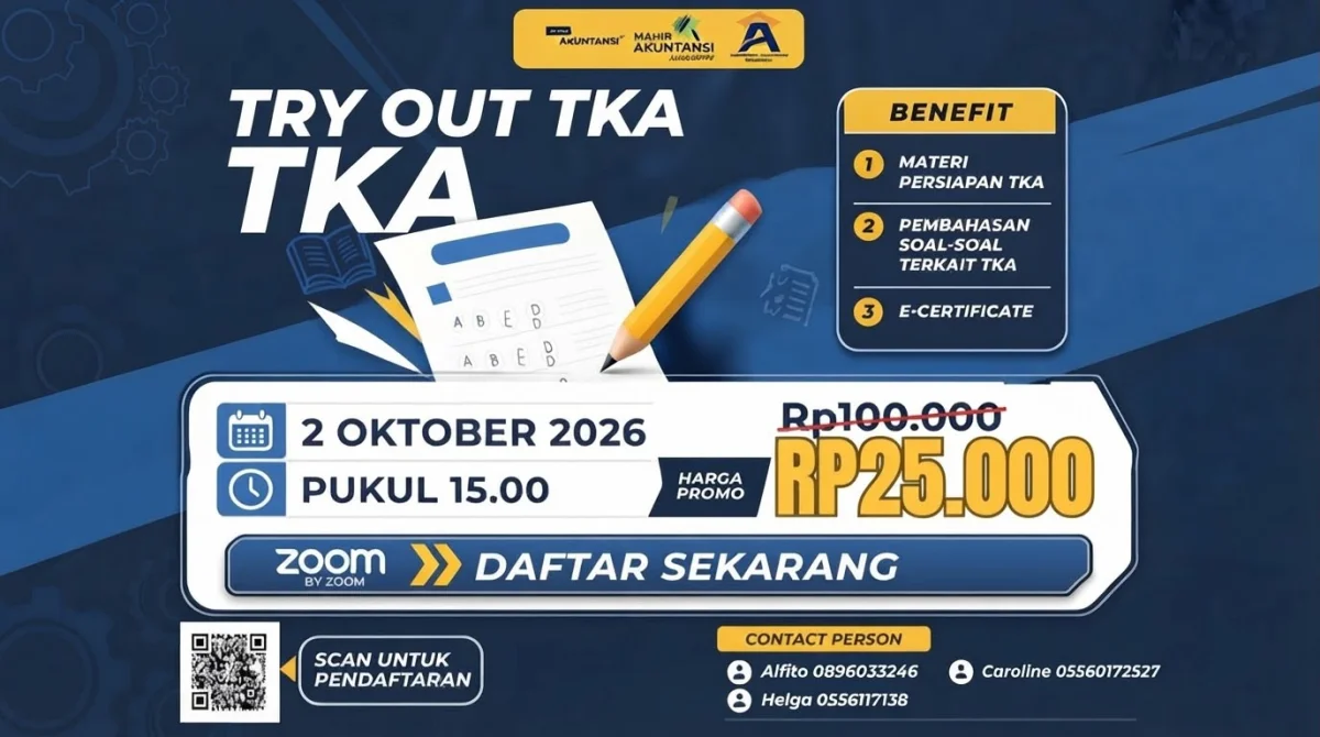 Tryout Tes Kemampuan Akademik (TKA) Akuntansi - Persiapan menghadapi Uji Kompetensi Keahlian Akuntansi yang diselenggarakan oleh Mahir Akuntansi
